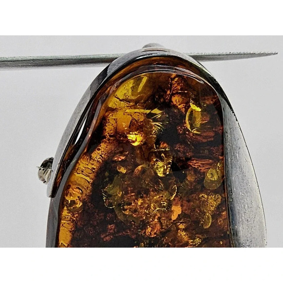 Vintage Beautiful Large Amber Brooch/Pendant Set In Sterling Silver 13.8 Grams - Picture 4 of 9